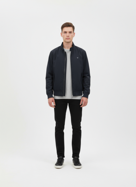 Gamp Erkek Kahverengi Dik Yaka Fermuarlı Cepli Bomber Tarz Mevsimlik Mont Kahverengi - XL