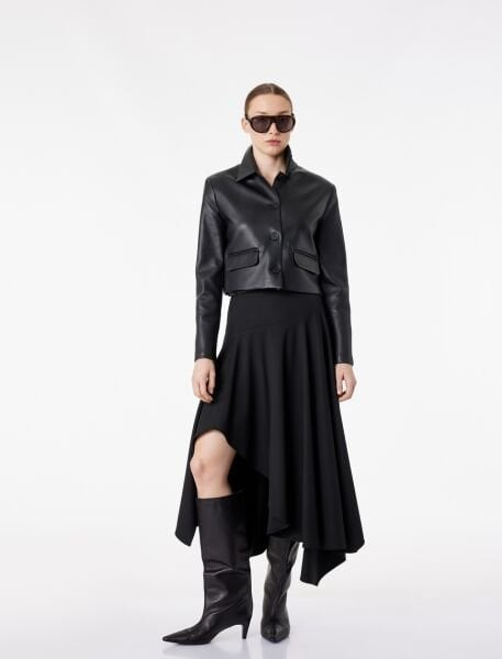 Koton Yüksek Bel Asimetrik Kesim Kemer Detaylı Kloş Midi Etek 6Sak70132Uw Siyah - 40