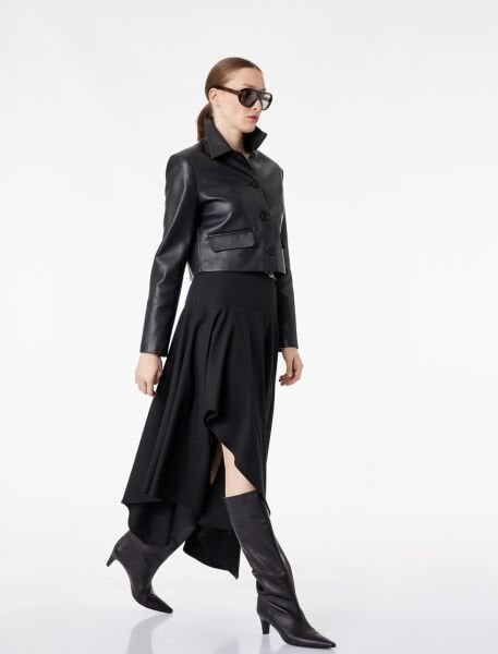 Koton Yüksek Bel Asimetrik Kesim Kemer Detaylı Kloş Midi Etek 6SAK70132UW Siyah - 42