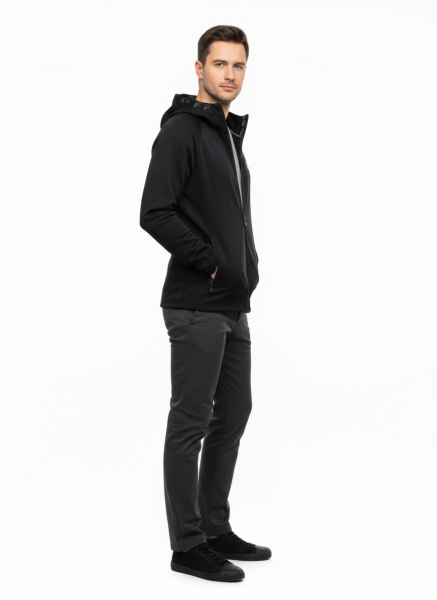 GAMP ÇELİK ÖRME KUMAŞ TAM FERMUARLI HIRKA Siyah - S