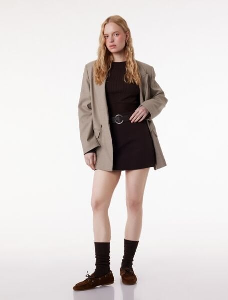 Koton Kemer Detaylı Mini Şortlu Etek 6SAK70141PW Kahverengi - 42