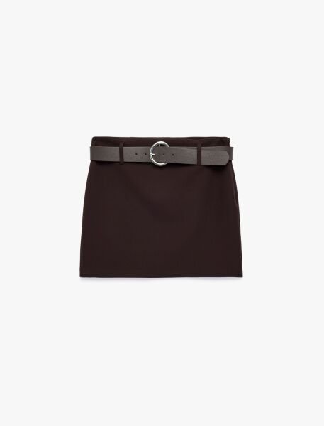 Koton Kemer Detaylı Mini Şortlu Etek 6SAK70141PW Kahverengi - 42