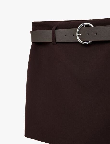 Koton Kemer Detaylı Mini Şortlu Etek 6SAK70141PW Kahverengi - 42