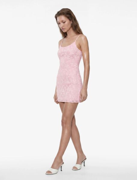 Slim Fit İnce Askılı Dantelli Tül Mini Elbise