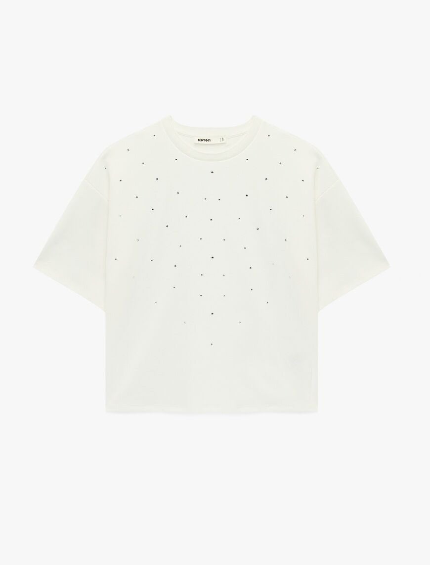 Koton Ekru Tişört 6SAK50185EK XXL - Ekru