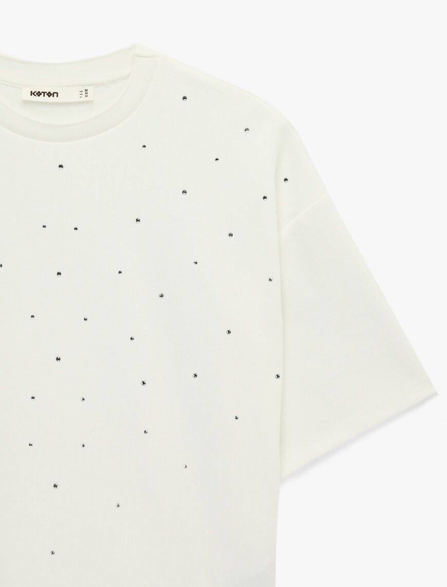 Koton Ekru Tişört 6SAK50185EK XXL - Ekru