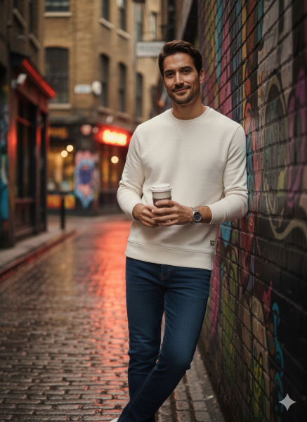 Signature Pamuklu Sweatshirt Bisiklet Yaka Standart Rahat Kalıp (Regular Fit) Erkek/Kadın/Unisex XXL - Ekru