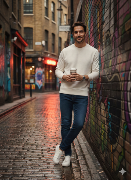 Signature Pamuklu Sweatshirt Bisiklet Yaka Standart Rahat Kalıp (Regular Fit) Erkek/Kadın/Unisex XXL - Ekru