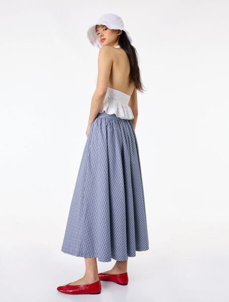 Regular Fit Pamuklu Poplin Ekose Uzun Etek