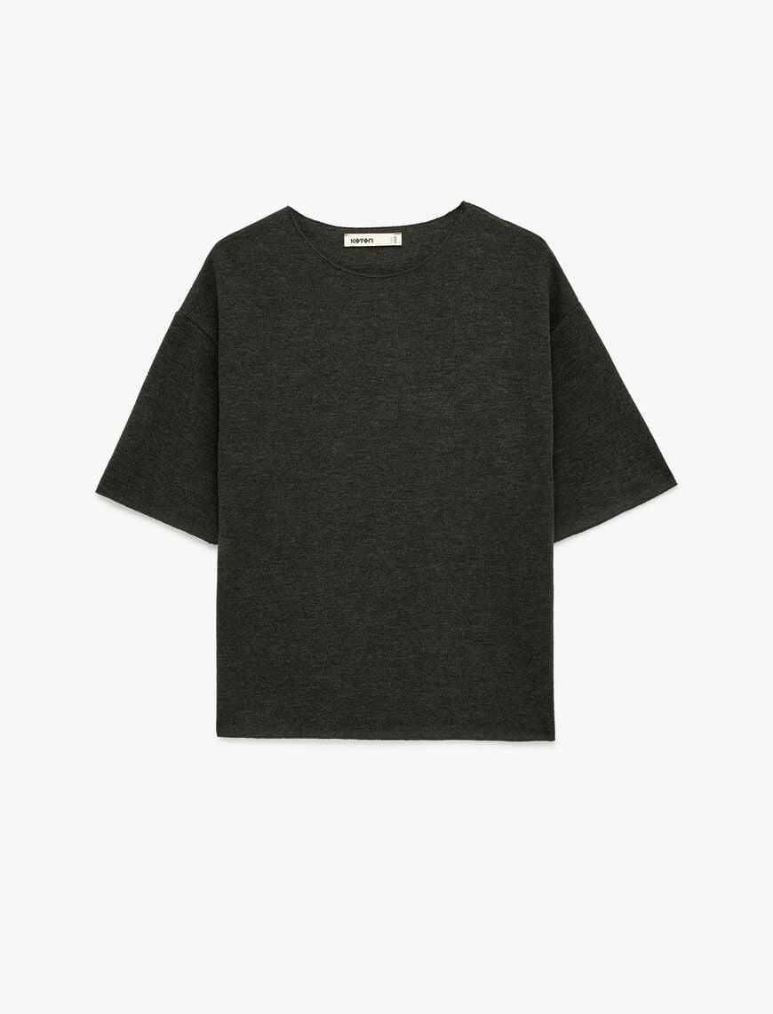 Koton Kahverengi Tişört 6SAK50197EK Antrasit - XXL