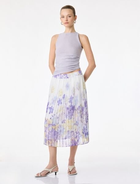 Koton Ekru Desenli Etek 6Sak70059Uw 42 - Ekru