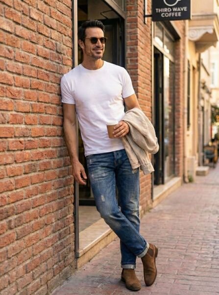 Premium Pamuklu Tişört Bisiklet Yaka Standart Rahat Kalıp (Regular Fit) Erkek/Kadın/Unisex Kahverengi - XXL