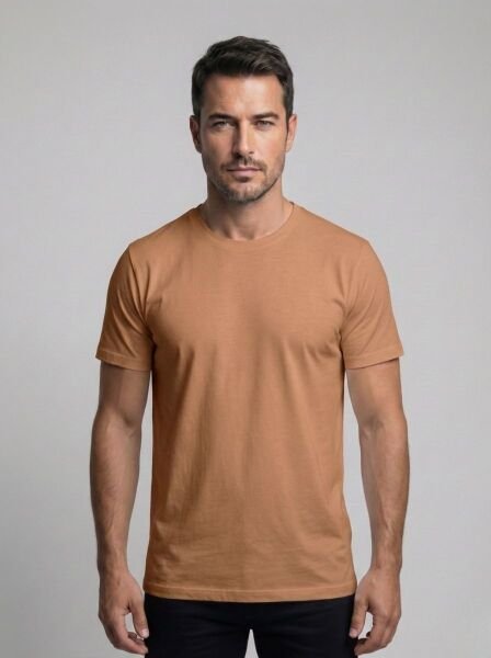 Premium Pamuklu Tişört Bisiklet Yaka Standart Rahat Kalıp (Regular Fit) Erkek/Kadın/Unisex Kahverengi - XL