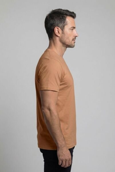 Premium Pamuklu Tişört Bisiklet Yaka Standart Rahat Kalıp (Regular Fit) Erkek/Kadın/Unisex Kahverengi - XXL