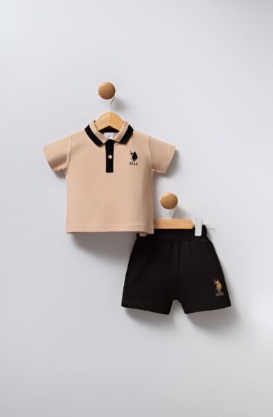 U.S. Polo Erkek Bebek 2Li Takım Pike Örme Kumaş Bej - 24-36 Ay