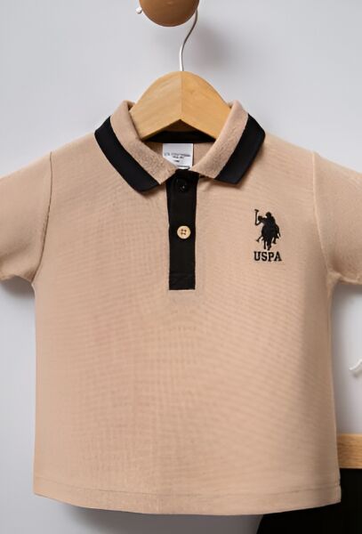 U.S. Polo Erkek Bebek 2Li Takım Pike Örme Kumaş Bej - 24-36 Ay
