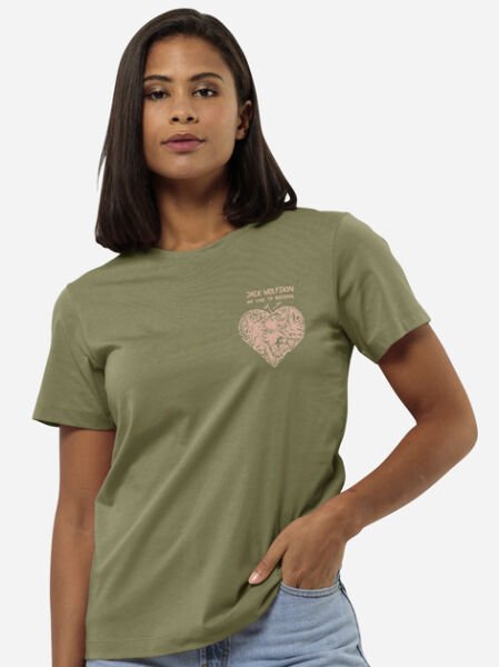 Jack Wolfskin Discover Heart T W Kadın Tişört Yeşil - S