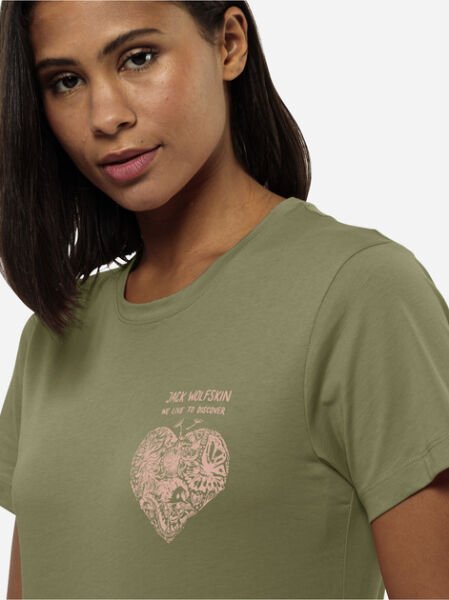 Jack Wolfskin Discover Heart T W Kadın Tişört Yeşil - S