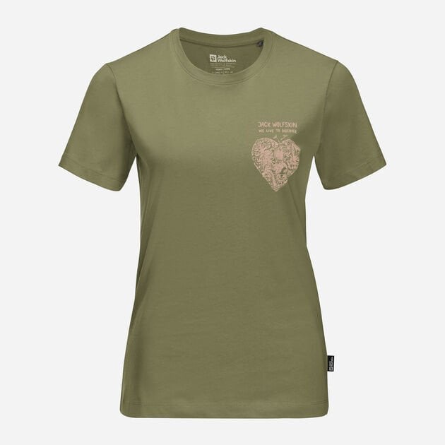 Jack Wolfskin Discover Heart T W Kadın Tişört Yeşil - S