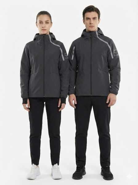 Gamp Unisex Kapüşonlu Parmak Geçmeli Softshell Mont Siyah - M