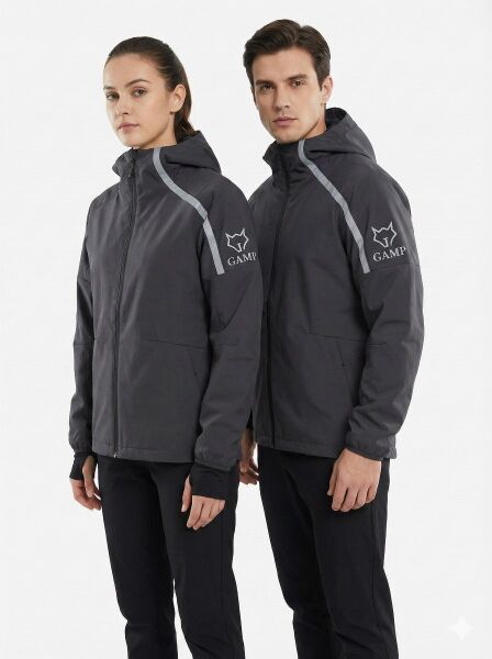 Gamp Unisex Kapüşonlu Parmak Geçmeli Softshell Mont Siyah - M