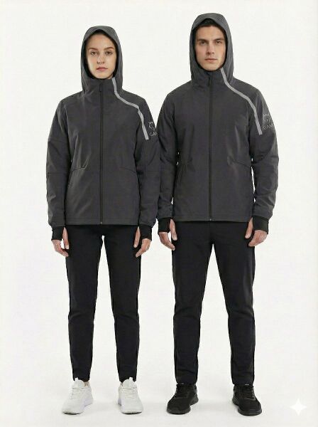 Gamp Unisex Kapüşonlu Parmak Geçmeli Softshell Mont Siyah - M