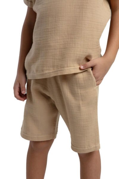 Rolypoly Erkek Çocuk Bermuda Takım Müslin Dokuma Kumaş Bej - 7-8