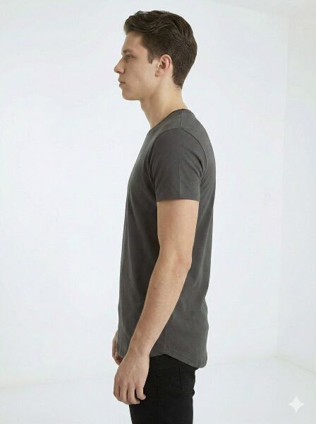 Erkek Oval Kesim (Longline) Basic T-Shirt Siyah - M