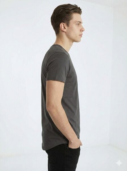 ERKEK OVAL KESİM (LONGLİNE) BASİC T-SHİRT Siyah - XXL