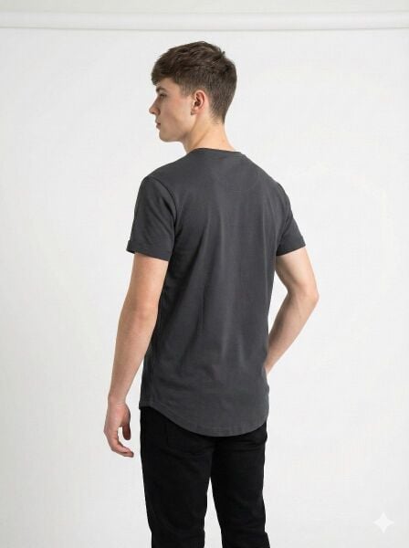 ERKEK OVAL KESİM (LONGLİNE) BASİC T-SHİRT Siyah - XXL