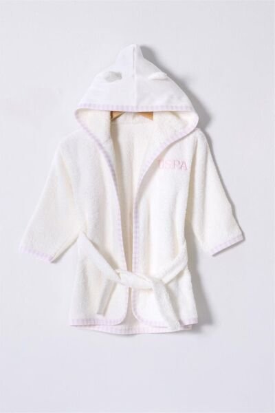 U.S. Polo Kız Bebek Bornoz Havlu Dokuma Kumaş Ekru - Standart