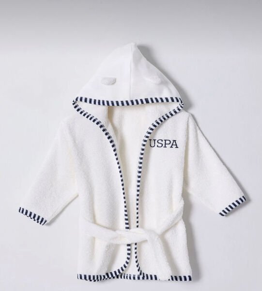 U.S. Polo Erkek Bebek Bornoz Havlu Dokuma Kumaş Ekru - Standart