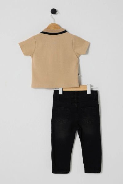 U.S. Polo Erkek Bebek 2Li  Pike T-Shırt Takım Pike Dokuma Kumaş Bej - 18-24 Ay