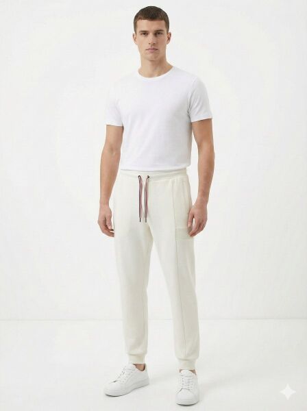 Gamp Erkek Slim Fit Paçası Lastikli Önü Dikişli Jogger Eşofman Altı XXL - Ekru