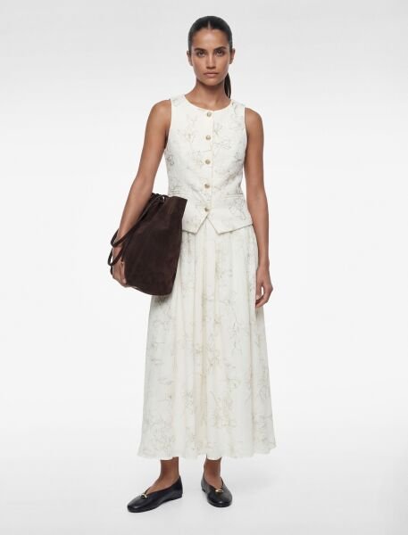 Koton Ekru Desenli Yelek 6Sak20074Uw 42 - Ekru