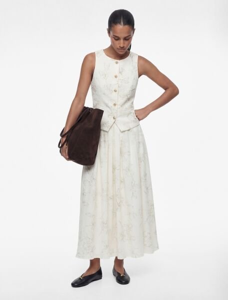 Koton Ekru Desenli Yelek 6Sak20074Uw 42 - Ekru