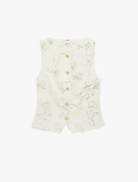 Koton Ekru Desenli Yelek 6Sak20074Uw 42 - Ekru