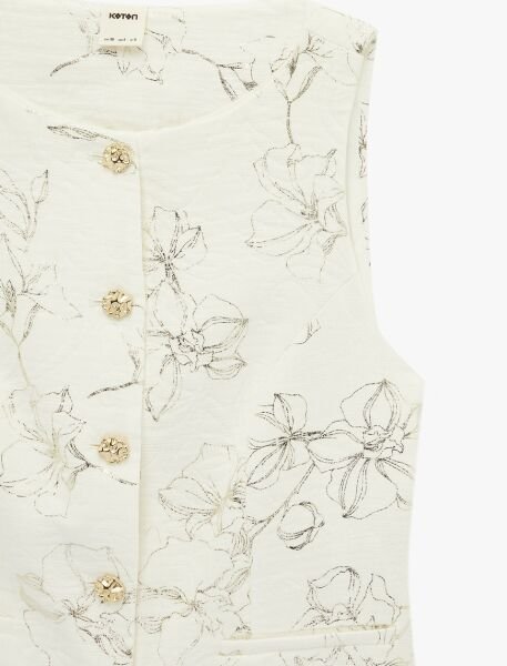 Koton Ekru Desenli Yelek 6Sak20074Uw 42 - Ekru