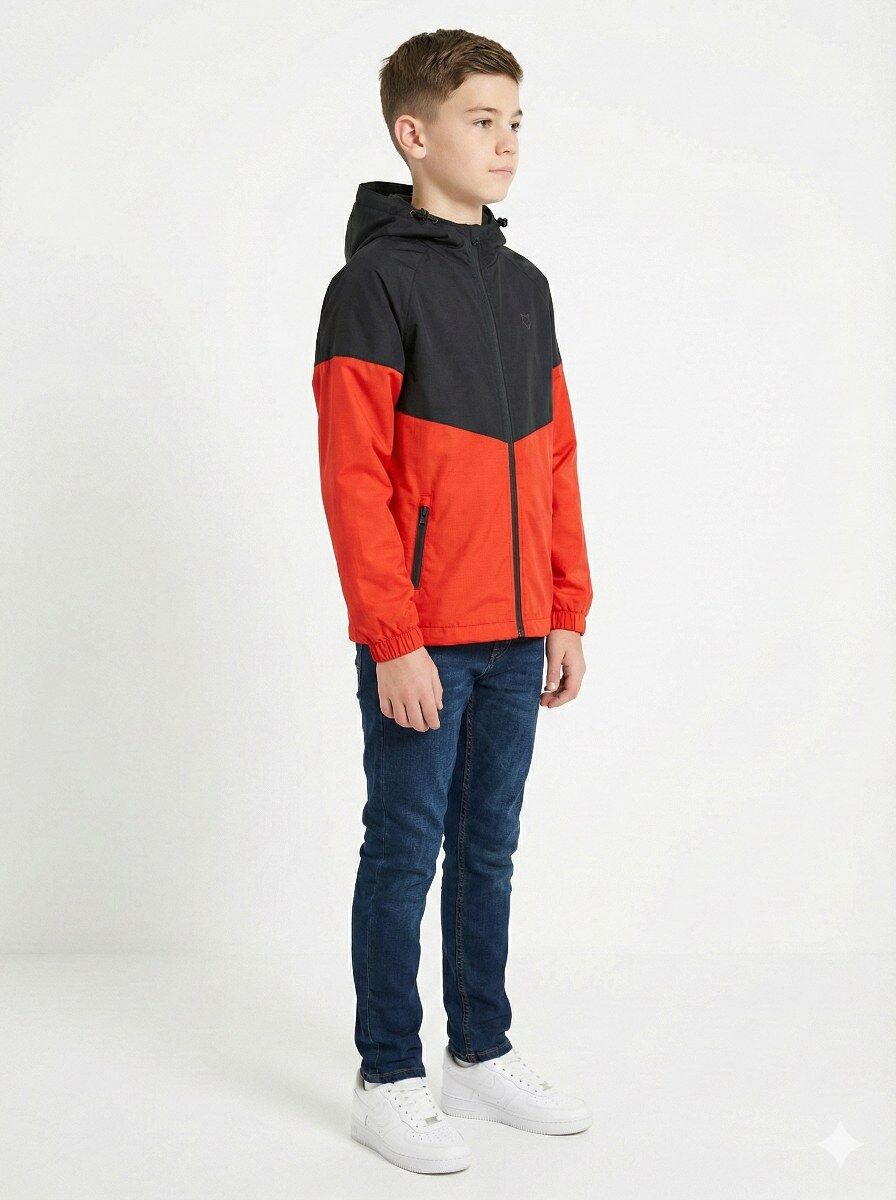 Gamp Erkek Çocuk Kapüşonlu Renk Bloklu Mevsimlik Rüzgarlık Mont Yağmurluk Haki - 8-9