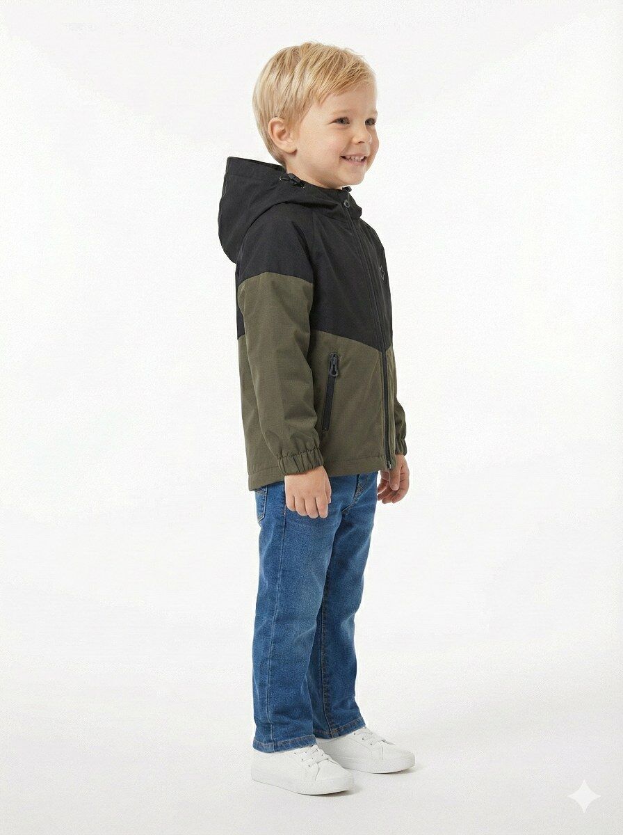 GAMP ERKEK ÇOCUK KAPÜŞONLU RENK BLOKLU MEVSİMLİK RÜZGARLIK MONT YAĞMURLUK Haki - 6-7