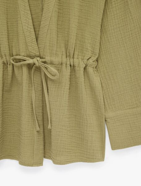 Pamuklu Uzun Kollu Beli Bağlamalı Müslin Kimono