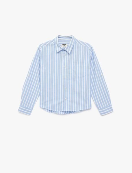 Koton Mavi Çizgili Gömlek 6Skb60044Tw Mavi - 9-10