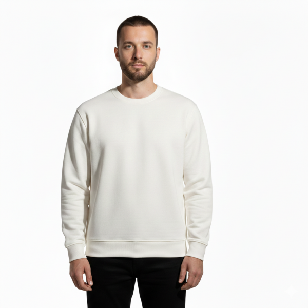 Premium Pamuklu Sweatshirt Bisiklet Yaka Standart Rahat Kalıp (Regular Fit) Erkek/Kadın/Unisex XL - Ekru