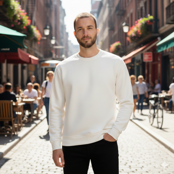 Premium Pamuklu Sweatshirt Bisiklet Yaka Standart Rahat Kalıp (Regular Fit) Erkek/Kadın/Unisex XL - Ekru