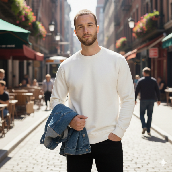 Premium Pamuklu Sweatshirt Bisiklet Yaka Standart Rahat Kalıp (Regular Fit) Erkek/Kadın/Unisex XL - Ekru