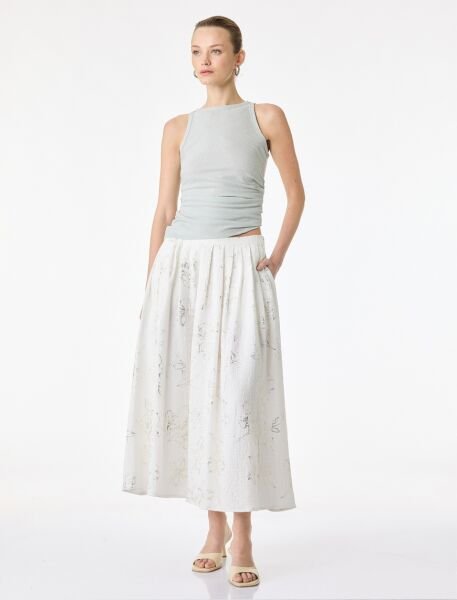 Koton Ekru Desenli Etek 6Sak70077Uw 42 - Ekru