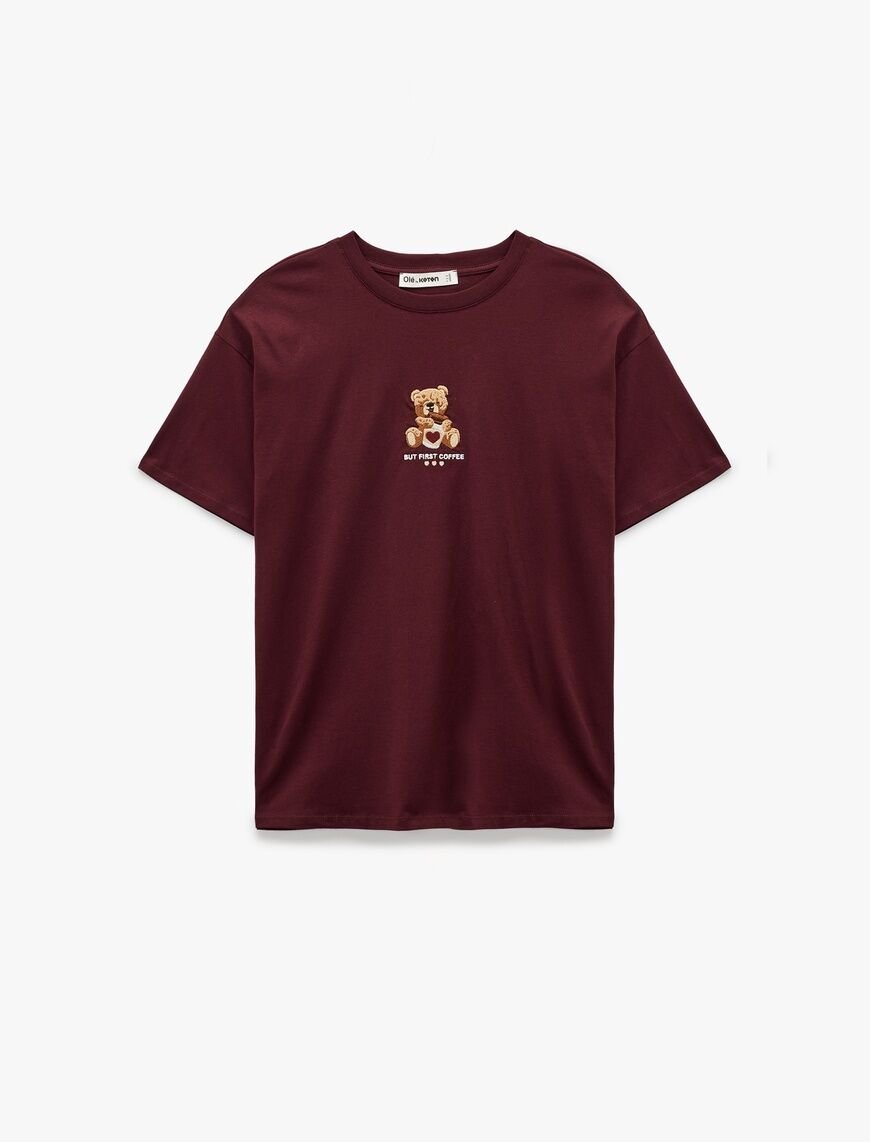 Koton Bordo Tişört 6Sal10053Ik L - Bordo