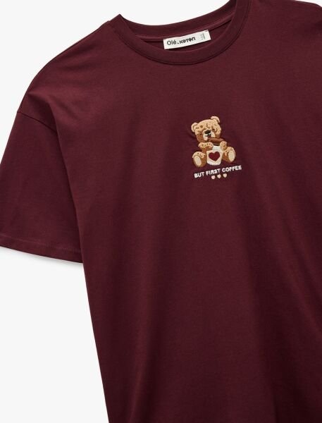 Koton Bordo Tişört 6Sal10053Ik L - Bordo