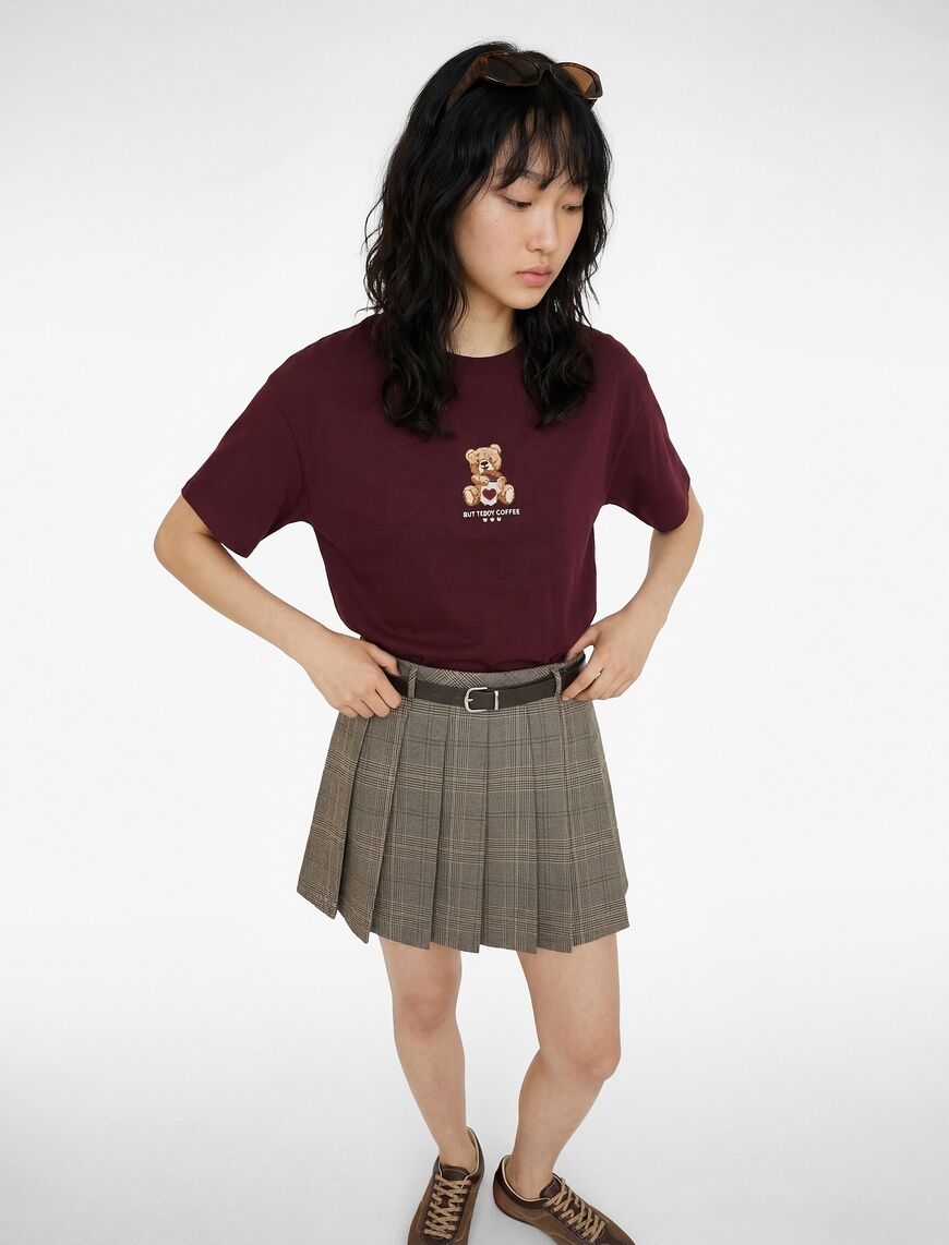 Koton Bordo Tişört 6Sal10053Ik XS - Bordo