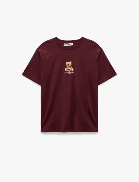 Koton Bordo Tişört 6Sal10053Ik XS - Bordo